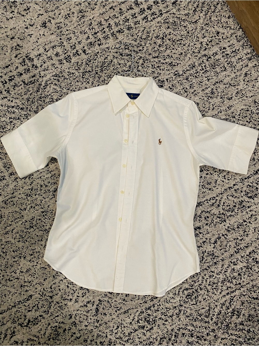 Ralph Lauren White Short-Sleeve Button-Down Shirt with Pony Embroidery -